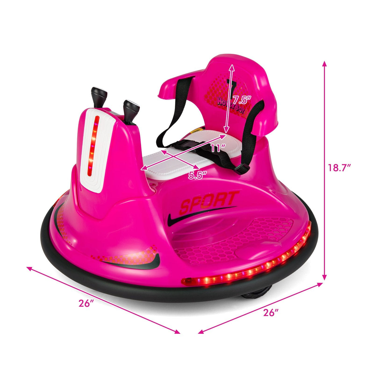 Auto-tamponneuse électrique 12V pour enfant avec double moteur de 25W, rotation à 360 degrés, harnais réglable et télécommande parentale, 66 lb, rose