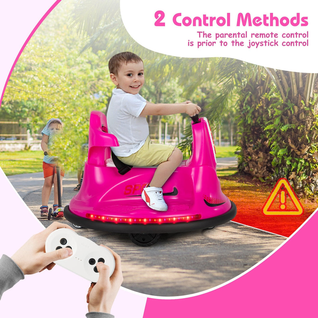 Auto-tamponneuse électrique 12V pour enfant avec double moteur de 25W, rotation à 360 degrés, harnais réglable et télécommande parentale, 66 lb, rose