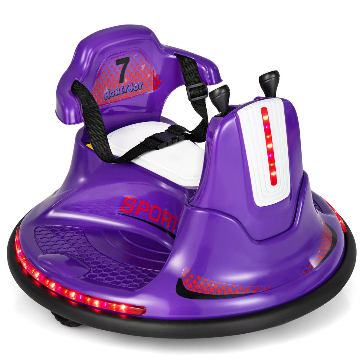 Coche de choque eléctrico de 12 V para niños, el mando a distancia tiene prioridad sobre las palancas de control, giro de 360°, parachoques blando, 66 lb, morado