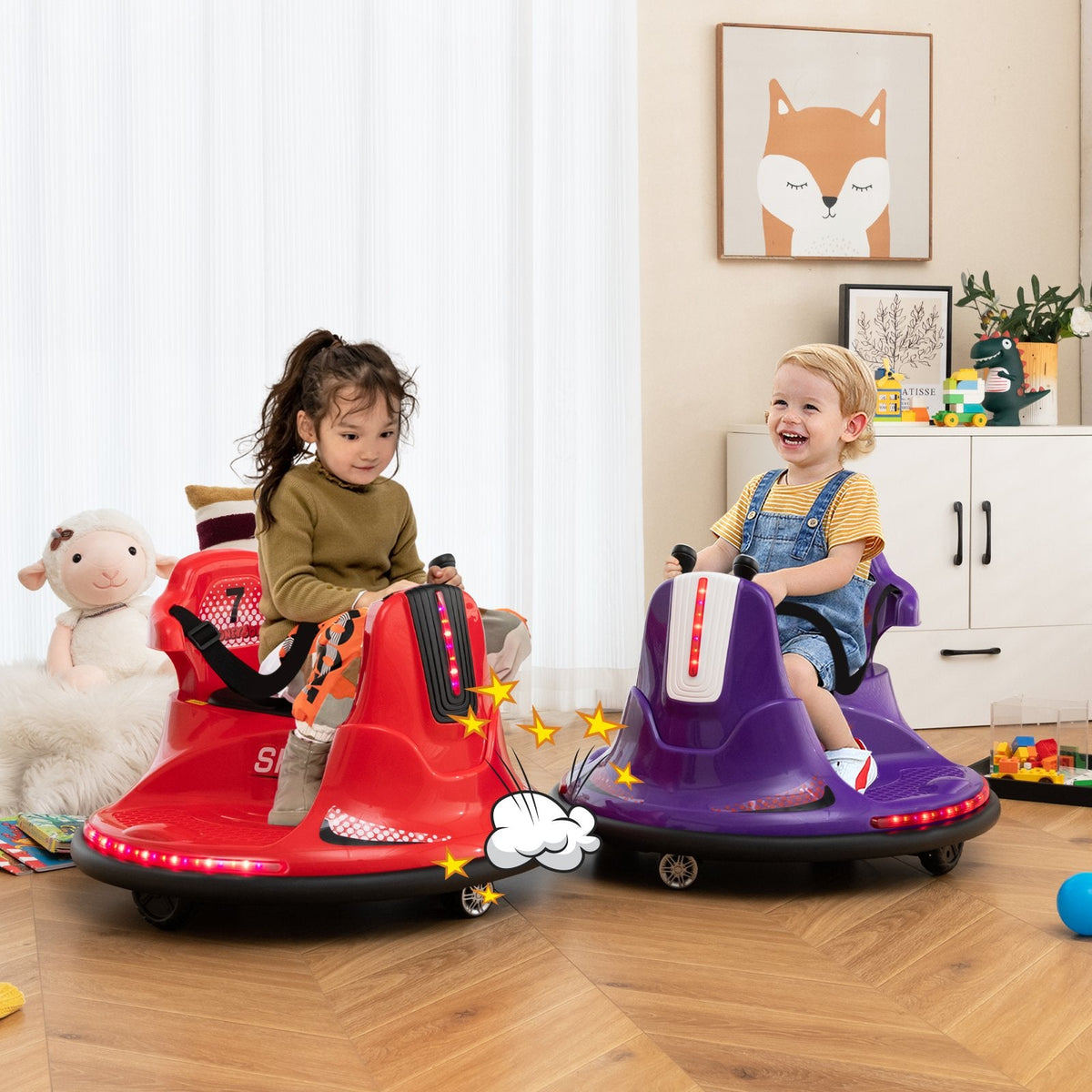Coche de choque eléctrico de 12 V para niños, el mando a distancia tiene prioridad sobre las palancas de control, giro de 360°, parachoques blando, 66 lb, morado