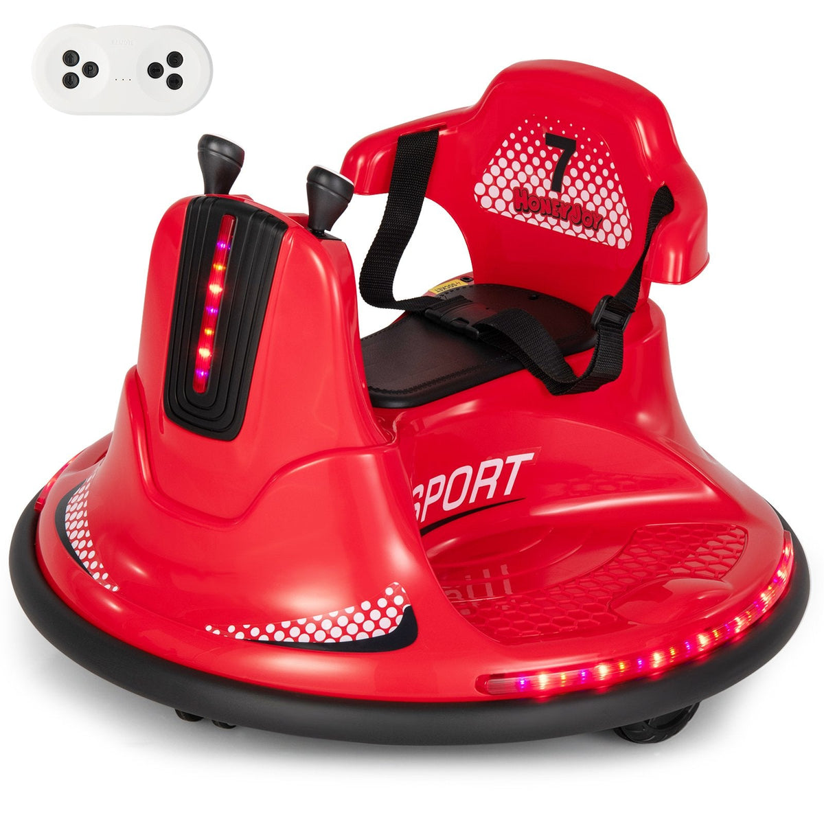 12V Kids Ride On Bumper Car for Indoor and Outdoor Use, 66 lb Capacity, Safety Harness and Parent Remote, Red