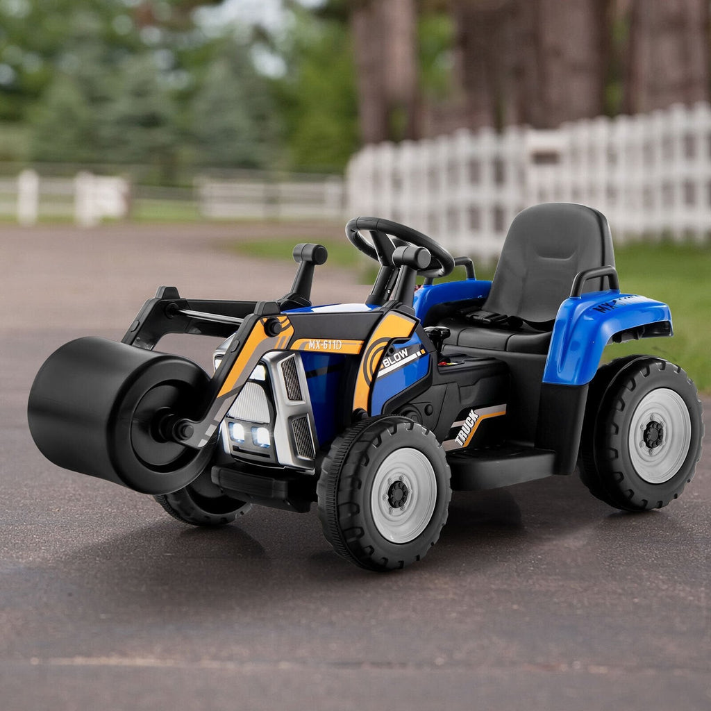 Aplanadora infantil de 12 V con control remoto de 2,4 G, freno de emergencia, 3 velocidades y arranque suave, 66 lb, azul