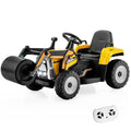 Niveleuse électrique 12V pour enfant avec dossier haut, barrières latérales et ceinture réglable, télécommande 2.4G, 66 lb, Jaune