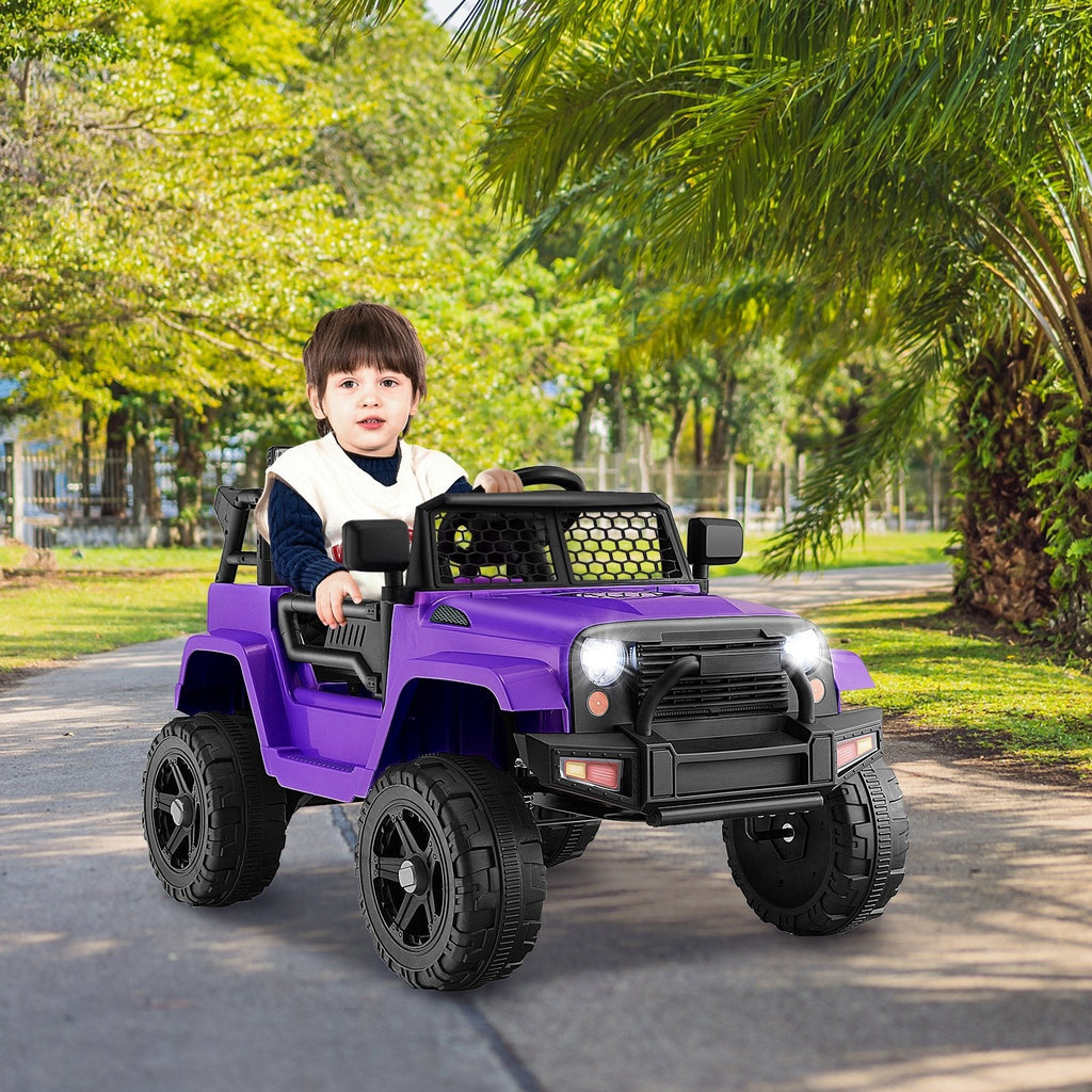 Véhicule électrique 12V pour enfant avec autonomie de 98 ft, télécommande parentale, 3 vitesses, ceinture de sécurité, verrouillage des portes et suspension à ressorts, 66 lb, violet