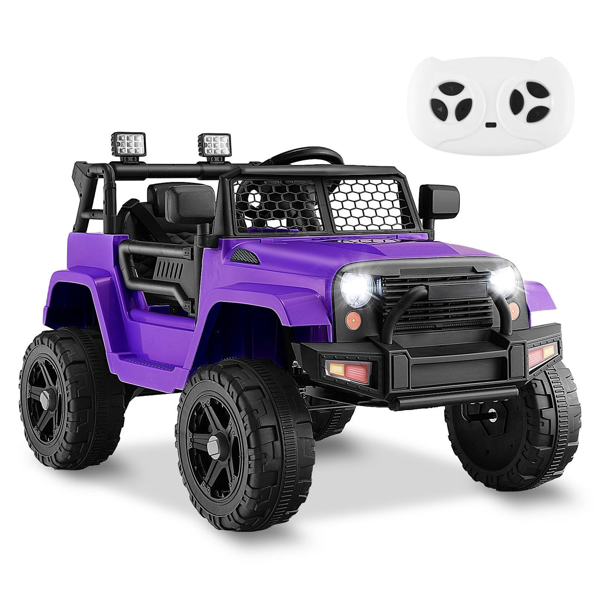12V Kids Ride On Truck with 98 ft Range Parent Remote, 3 Speeds, Seat Belt, Door Locks and Spring Suspension, 66 lb, Purple