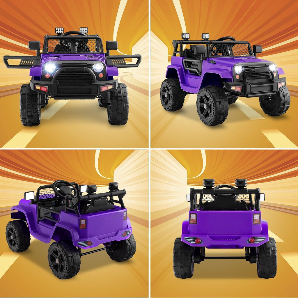 Véhicule électrique 12V pour enfant avec autonomie de 98 ft, télécommande parentale, 3 vitesses, ceinture de sécurité, verrouillage des portes et suspension à ressorts, 66 lb, violet