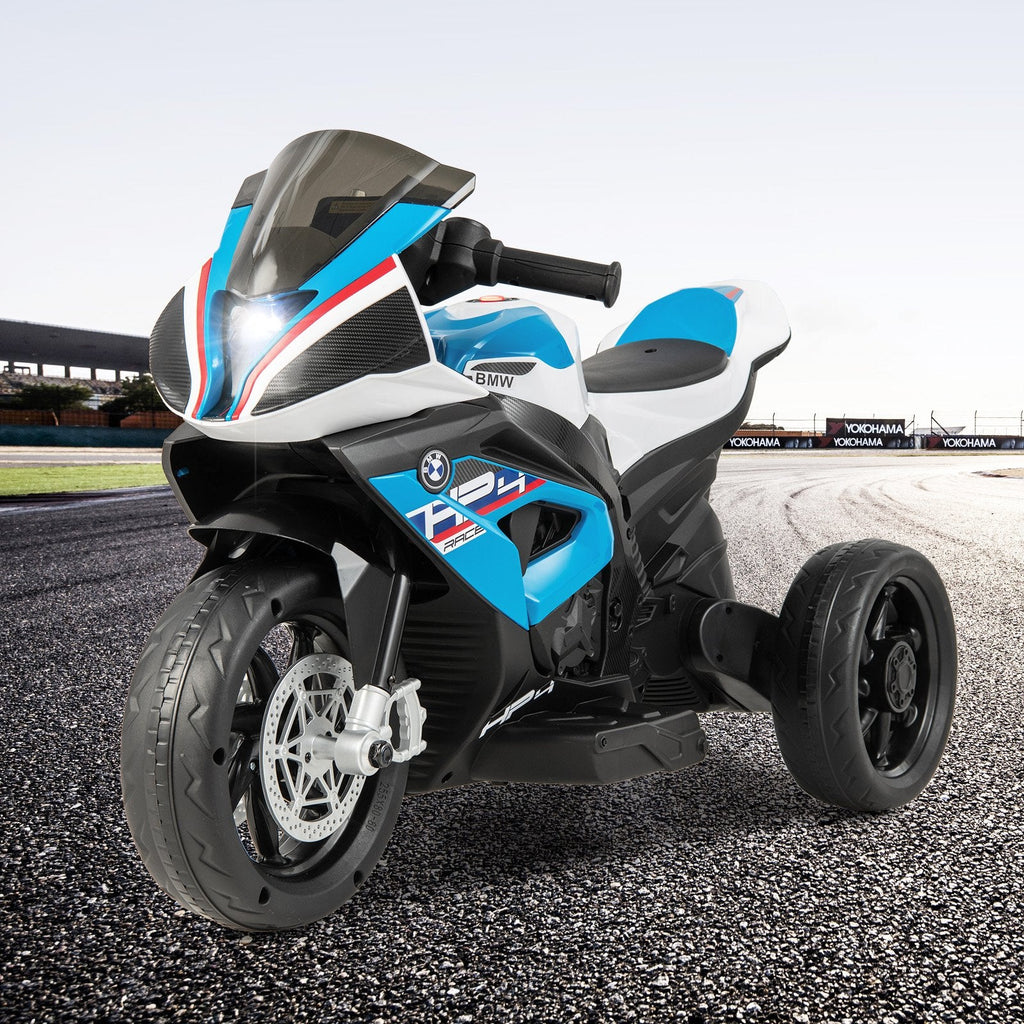 Moto 3 roues pour enfant 12V sous licence BMW avec vitesses haute et basse, USB, mode étude et phare, 66 lb, bleue