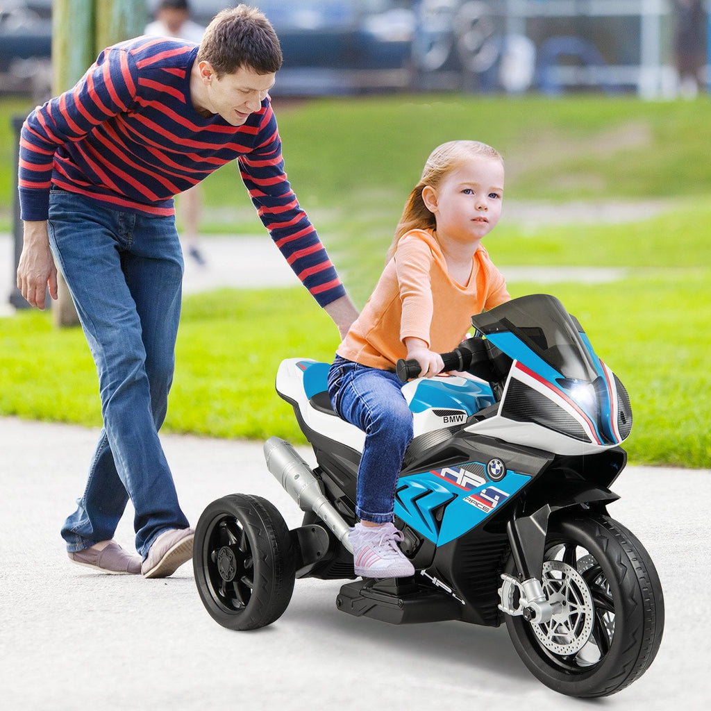 Moto 3 roues pour enfant 12V sous licence BMW avec vitesses haute et basse, USB, mode étude et phare, 66 lb, bleue