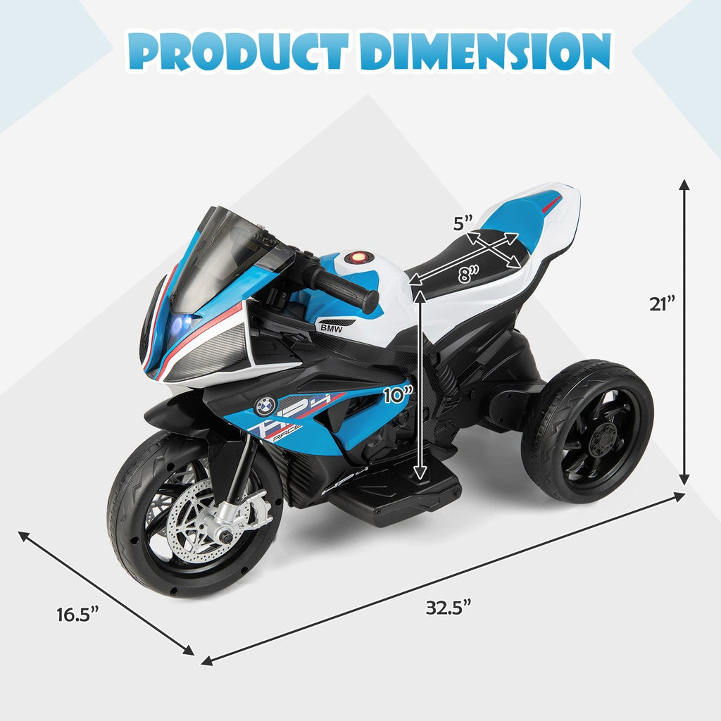 Moto 3 roues pour enfant 12V sous licence BMW avec vitesses haute et basse, USB, mode étude et phare, 66 lb, bleue