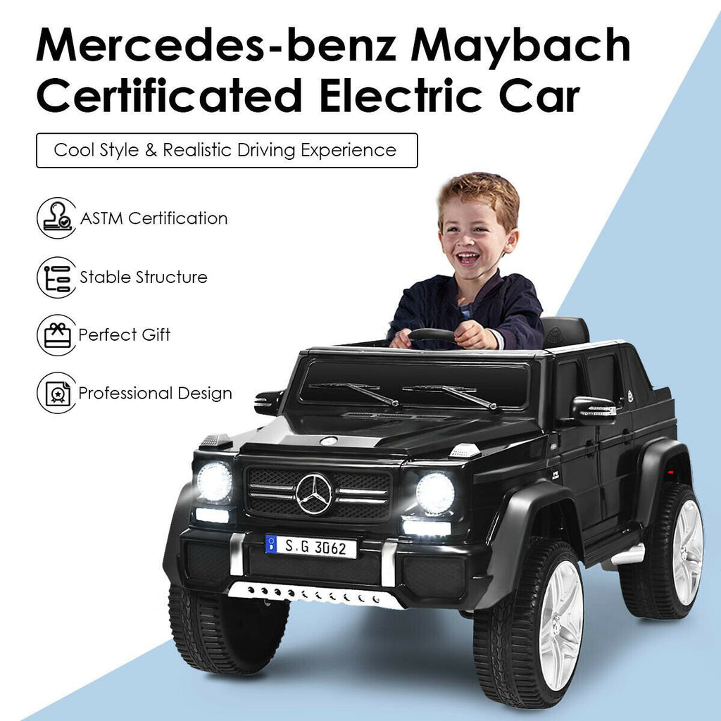 Coche eléctrico infantil Mercedes-Benz Maybach de 12V con licencia, suspensión en las cuatro ruedas, control remoto 2.4G y seguros en las puertas, 30 kg, negro