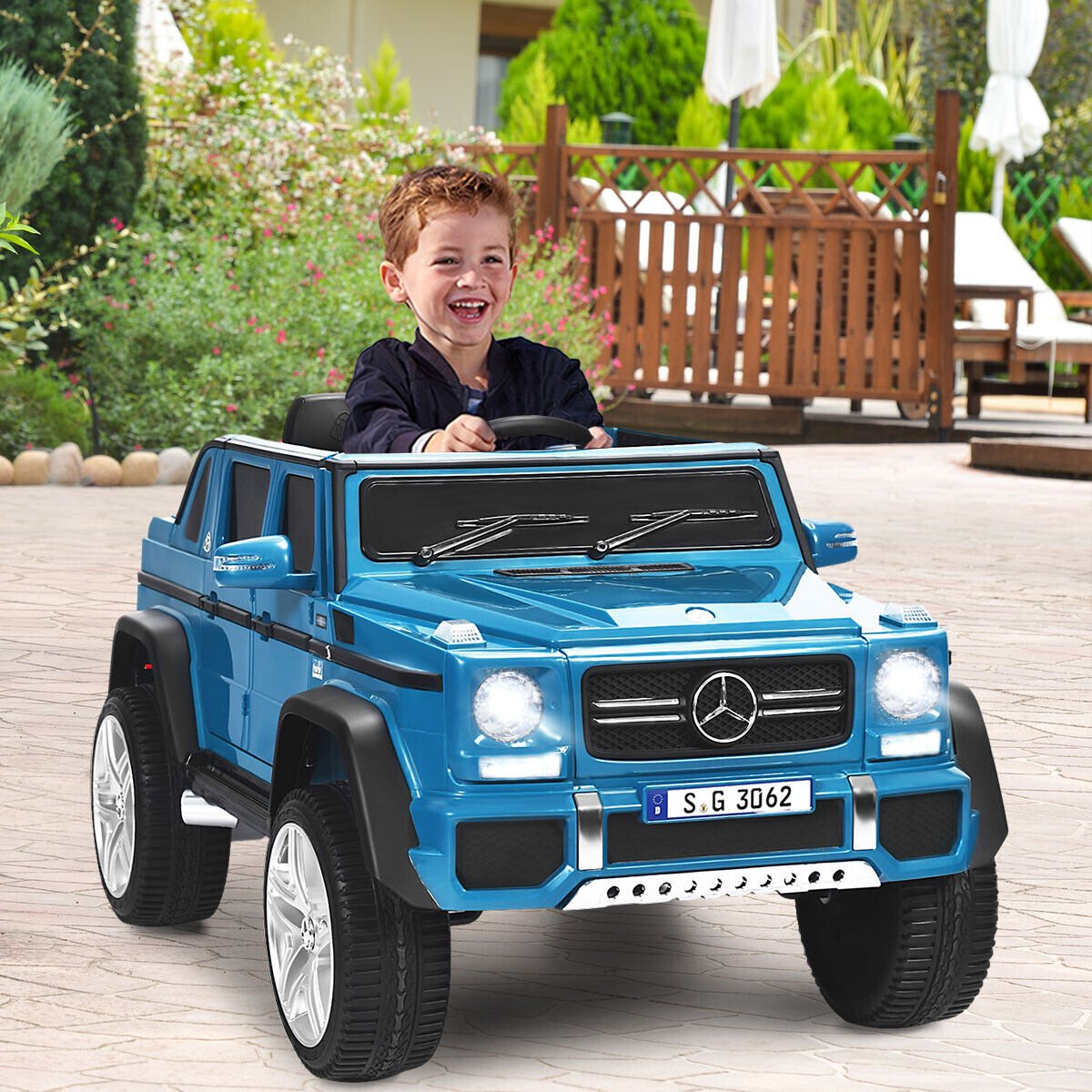 12V lizenziertes Mercedes-Benz Maybach Kinder-Elektroauto mit Schiebegriff, Trittstufe, 2,4-GHz-Fernbedienung und USB, 29,5 kg, Marineblau