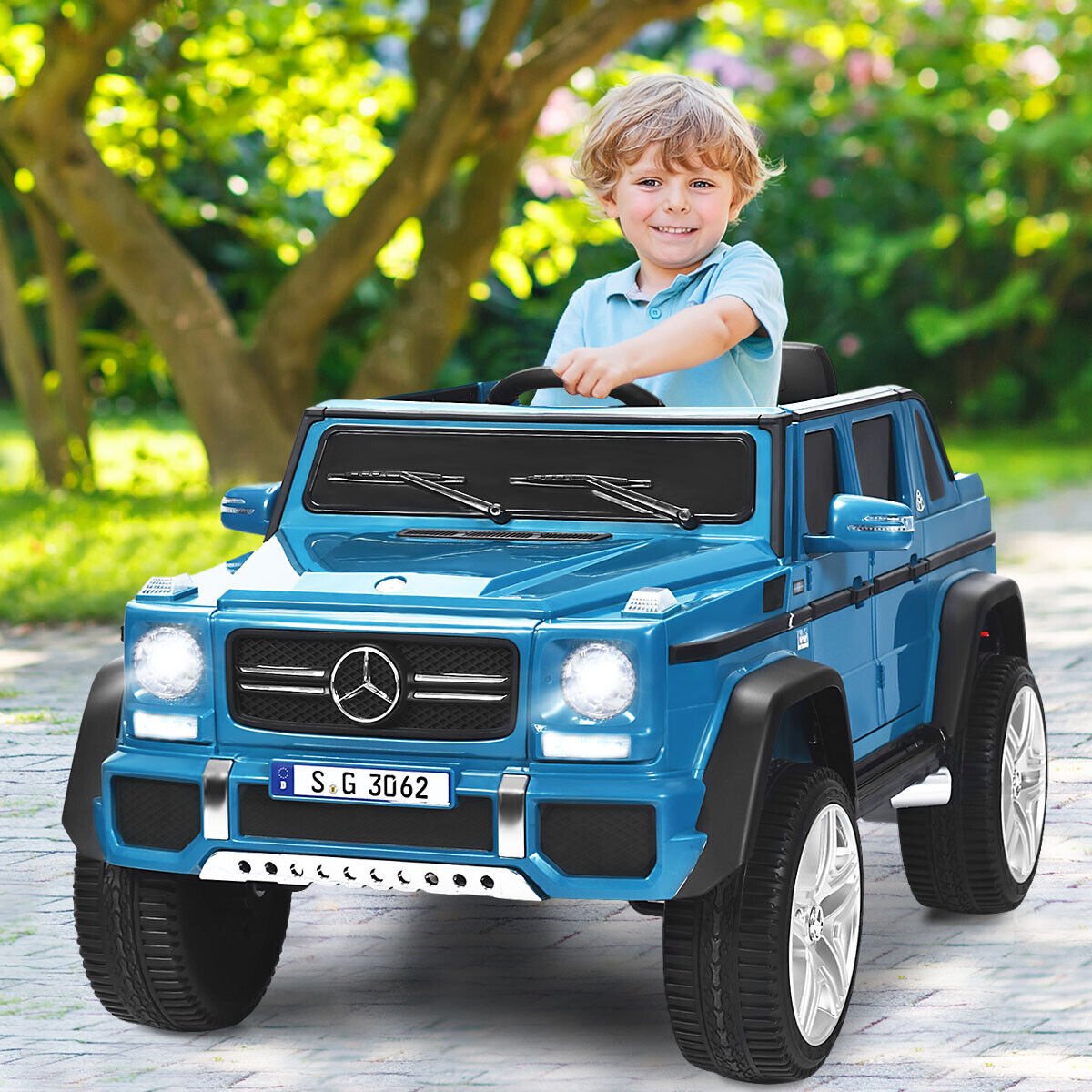 12V lizenziertes Mercedes-Benz Maybach Kinder-Elektroauto mit Schiebegriff, Trittstufe, 2,4-GHz-Fernbedienung und USB, 29,5 kg, Marineblau