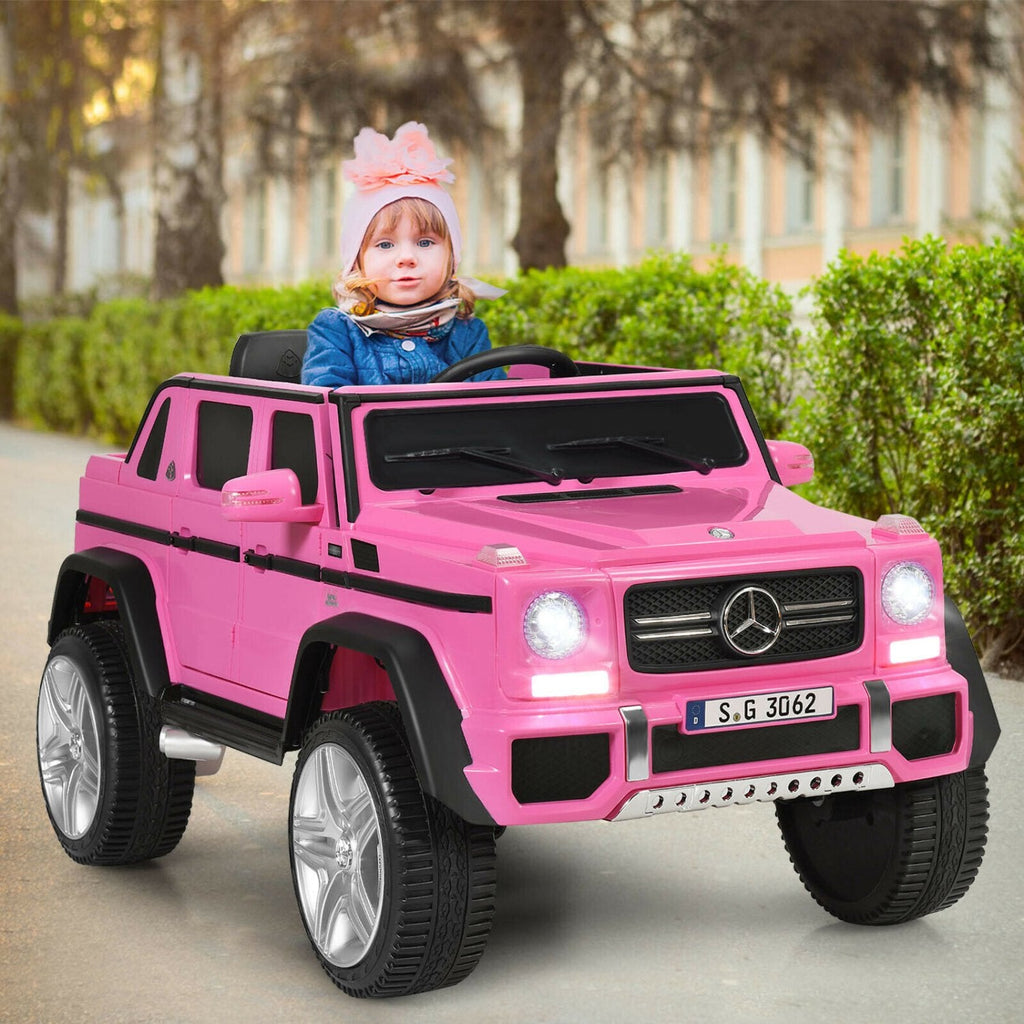 Auto infantil con licencia oficial de Mercedes-Benz Maybach, de 12 V, con arranque y parada suaves, mando a distancia de 2,4 G y seguros en las puertas, capacidad de 66 lb, rosa