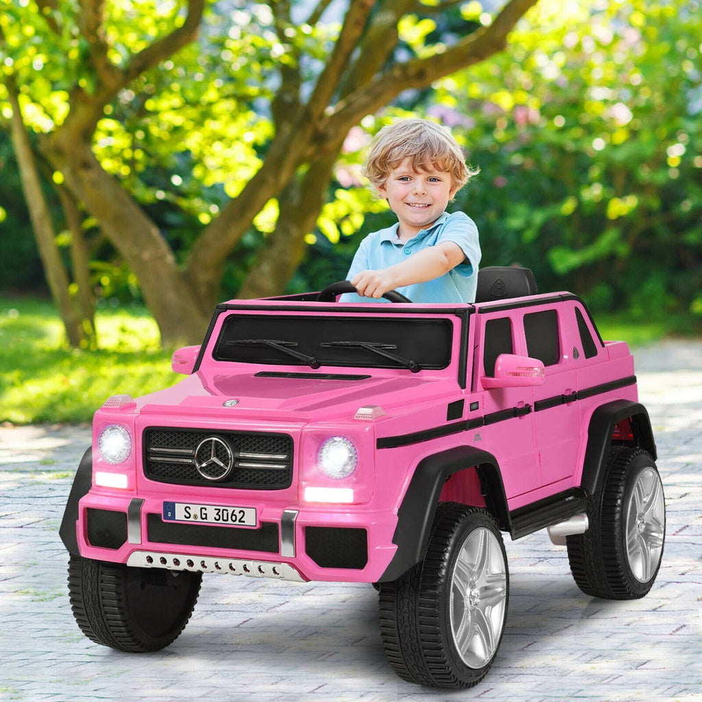 Auto infantil con licencia oficial de Mercedes-Benz Maybach, de 12 V, con arranque y parada suaves, mando a distancia de 2,4 G y seguros en las puertas, capacidad de 66 lb, rosa