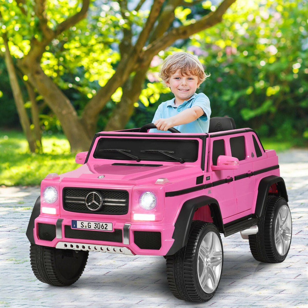 Auto infantil con licencia oficial de Mercedes-Benz Maybach, de 12 V, con arranque y parada suaves, mando a distancia de 2,4 G y seguros en las puertas, capacidad de 66 lb, rosa