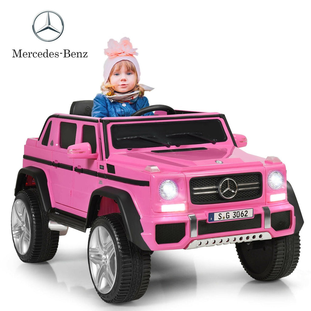 Auto infantil con licencia oficial de Mercedes-Benz Maybach, de 12 V, con arranque y parada suaves, mando a distancia de 2,4 G y seguros en las puertas, capacidad de 66 lb, rosa