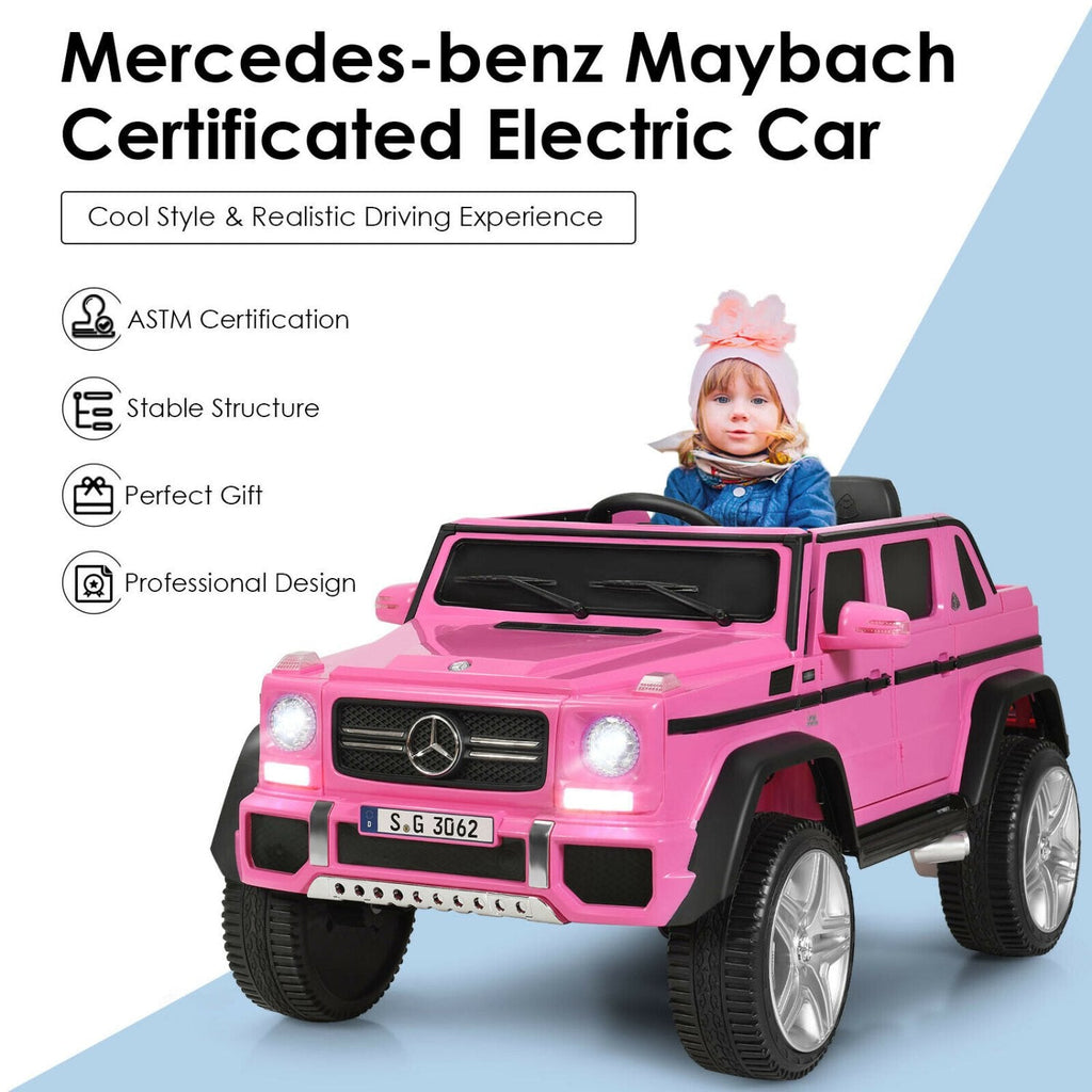 Auto infantil con licencia oficial de Mercedes-Benz Maybach, de 12 V, con arranque y parada suaves, mando a distancia de 2,4 G y seguros en las puertas, capacidad de 66 lb, rosa