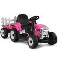 Tracteur électrique 12V pour enfant avec grande remorque amovible, 3 vitesses, feux LED et ceinture de sécurité, 66 lb, rose