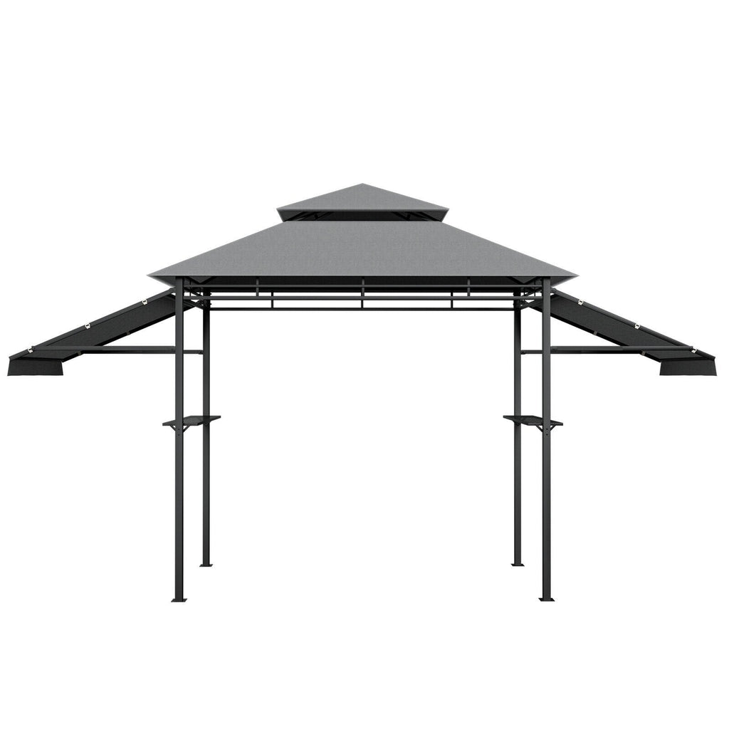 13,5 x 4 Fuß Terrassen-Grillpavillon mit zwei seitlichen Markisen - Grau