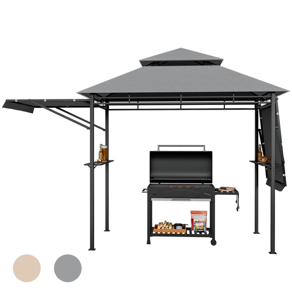13,5 x 4 Fuß Terrassen-Grillpavillon mit zwei seitlichen Markisen - Grau
