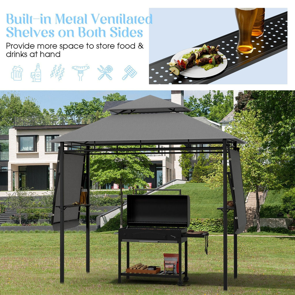 13,5 x 4 Fuß Terrassen-Grillpavillon mit zwei seitlichen Markisen - Grau