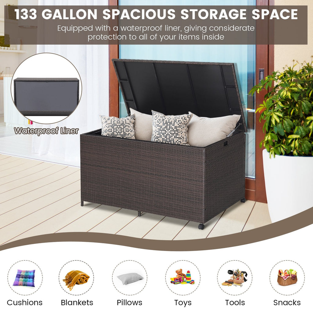 Coffre de rangement extérieur en osier avec doublure zippée – 503 litres