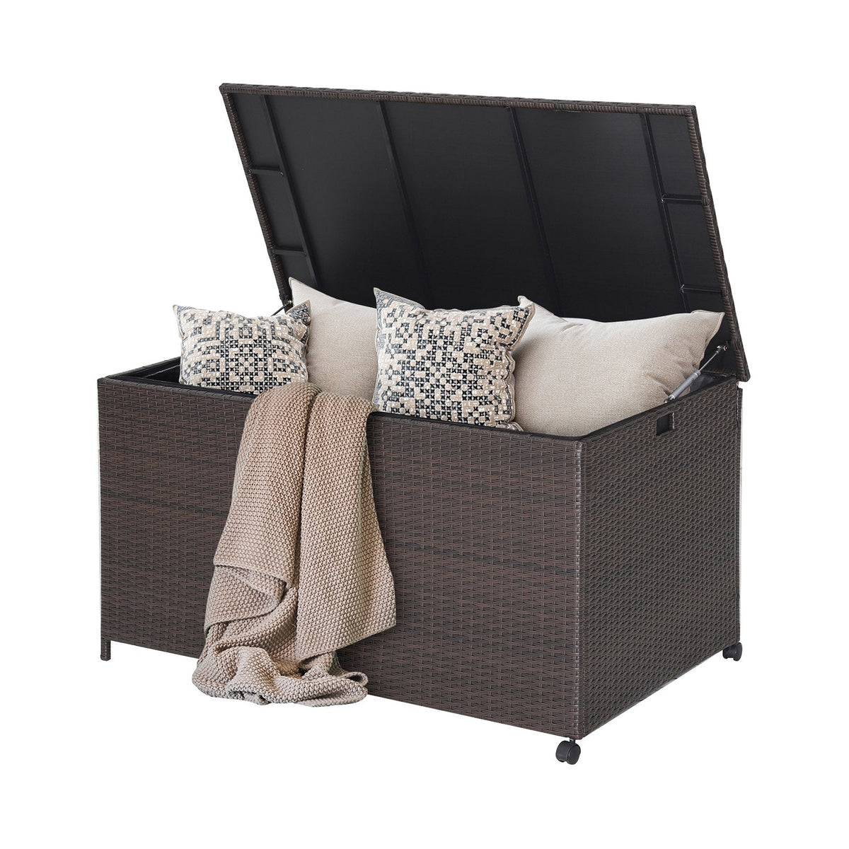 Coffre de rangement extérieur en osier avec doublure zippée – 503 litres