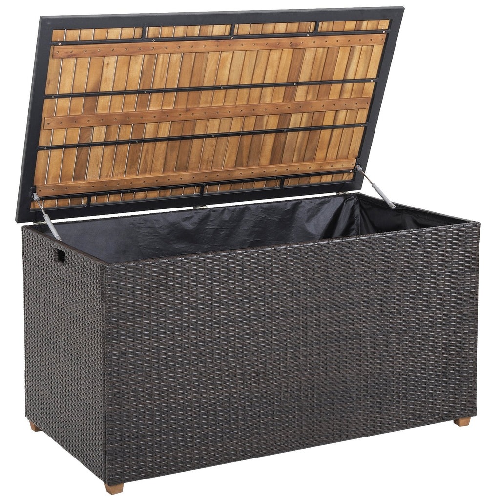 134-Gallonen-Rattanstaufbox mit durchgehendem Innenfutter und Deckel aus massivem Akazienholz