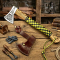 17 1/2" Viking Axe with Wood Handle Black / Yellow Pattern (13914)