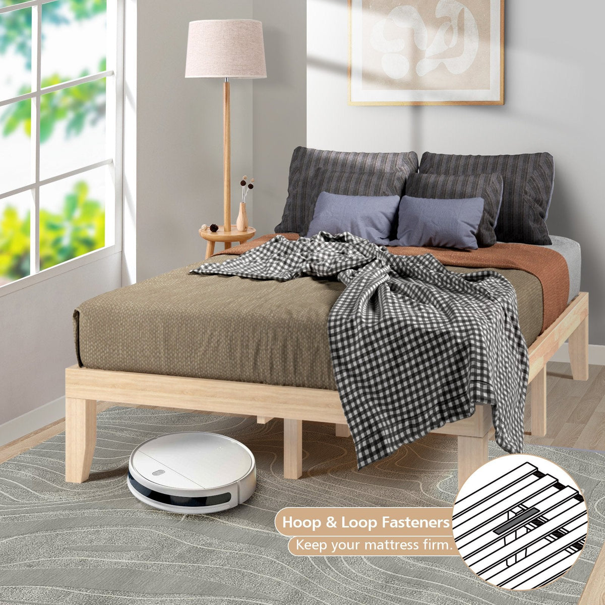 14 Inch Full Size Wood Platform Bed Frame with Wood Slat Support, Natural