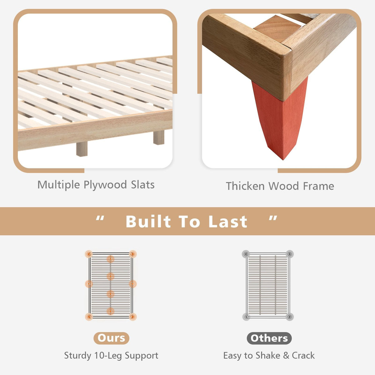 14 Inch Full Size Wood Platform Bed Frame with Wood Slat Support, Natural