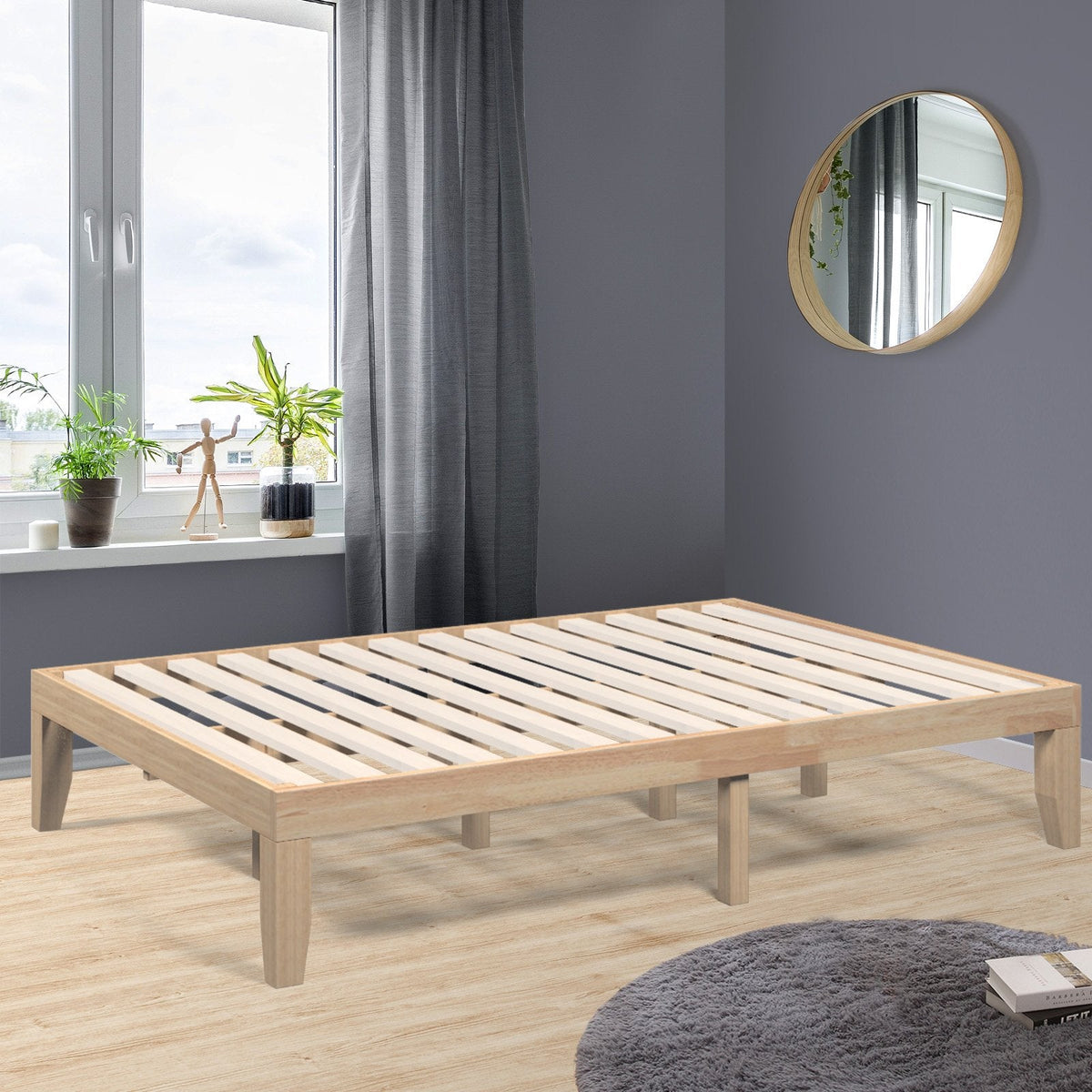 14-Zoll-Holz-Plattformbettrahmen in Standardgröße mit Holzlattenrost, Natur