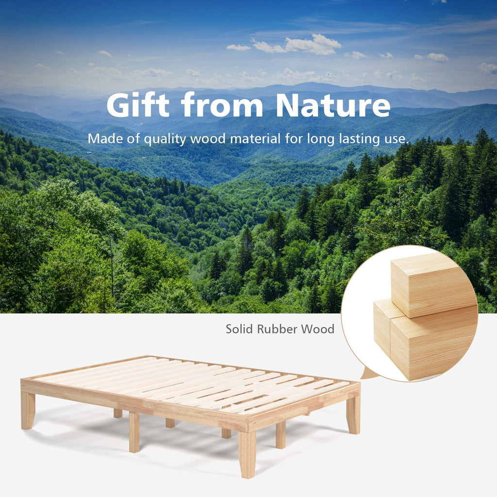 14-Zoll-Holz-Plattformbettrahmen in Standardgröße mit Holzlattenrost, Natur