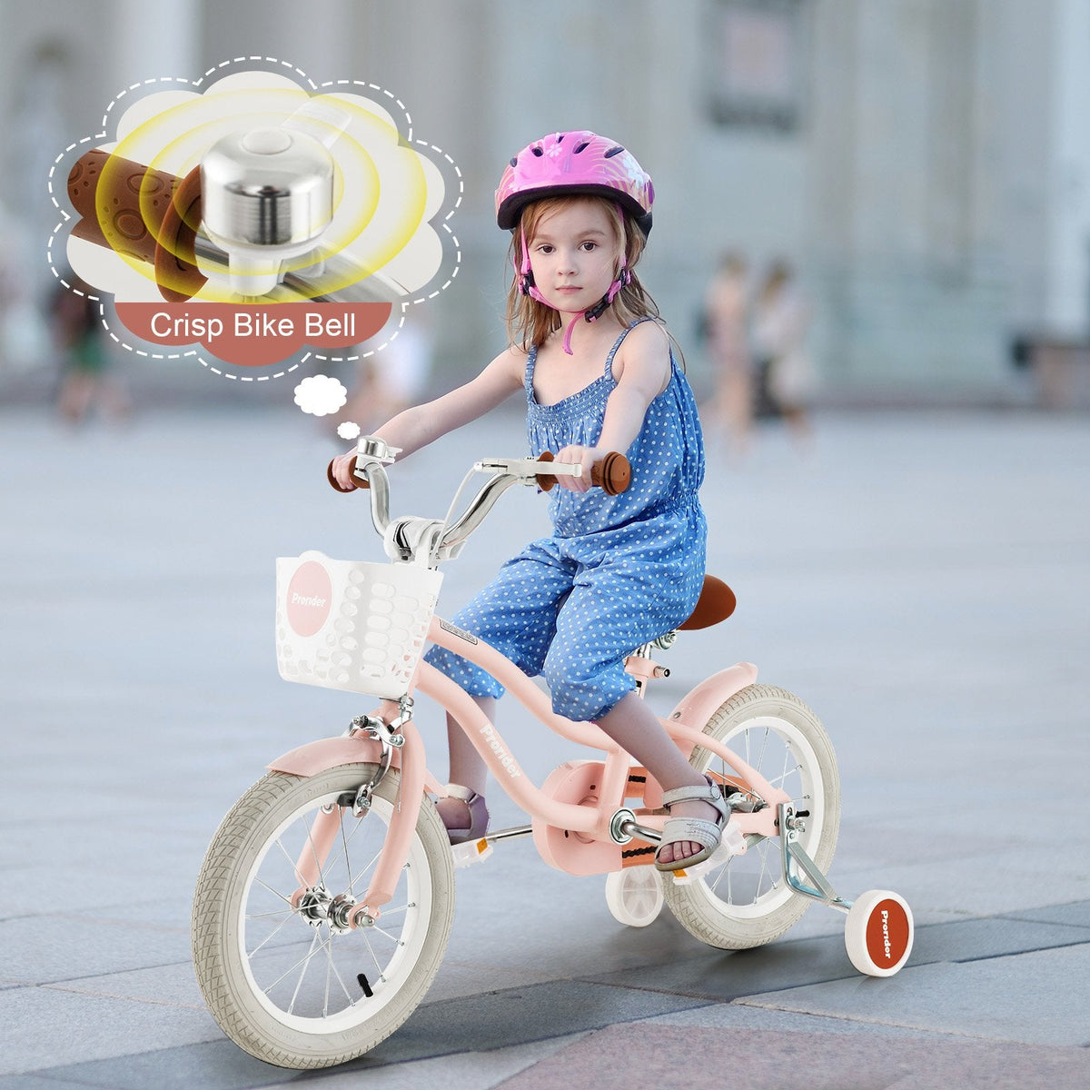 Vélo pour enfant de 14 pouces avec roues d’apprentissage amovibles et panier, pour les enfants de 3 à 5 ans, rose