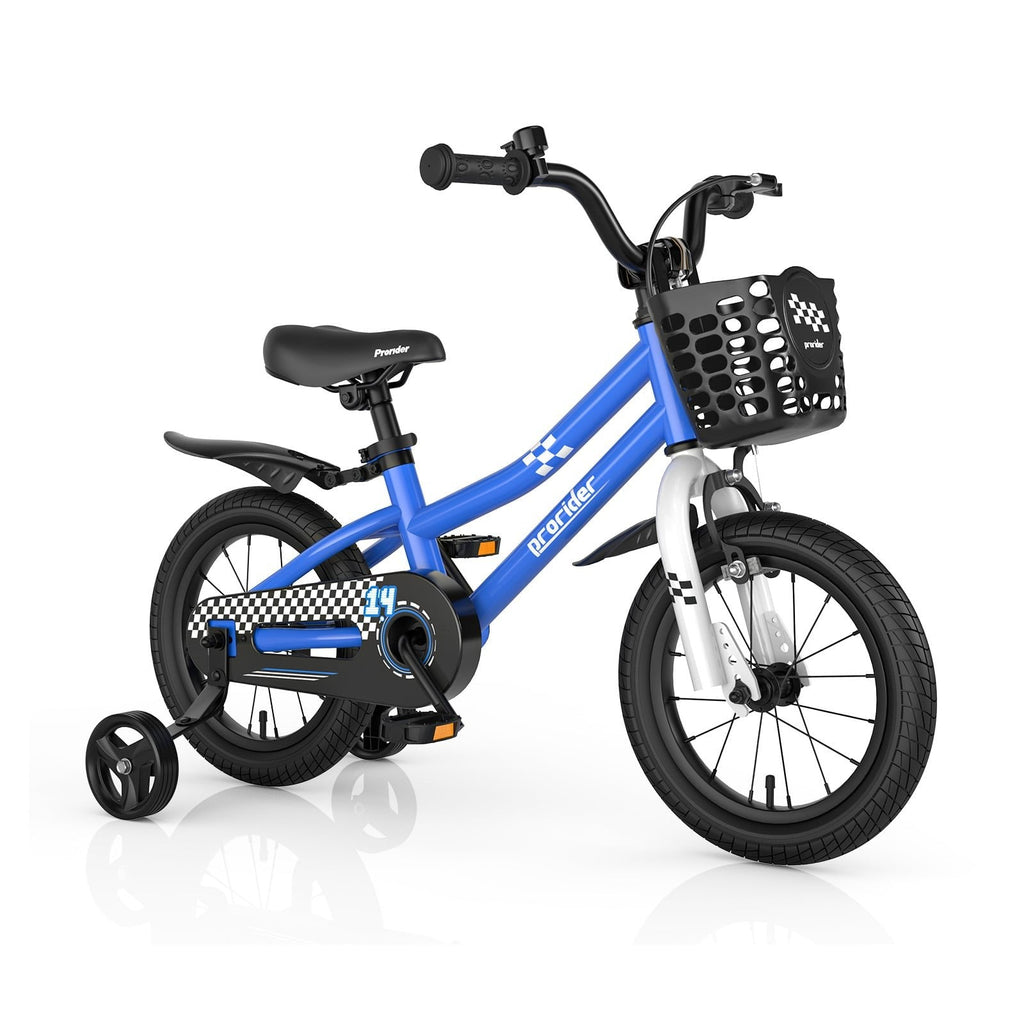 Bicicleta infantil de 14 pulgadas con 2 ruedas de entrenamiento y cesta para edades de 3 a 5 años, azul marino