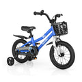 Bicicleta infantil de 14 pulgadas con 2 ruedas de entrenamiento y cesta para edades de 3 a 5 años, azul marino