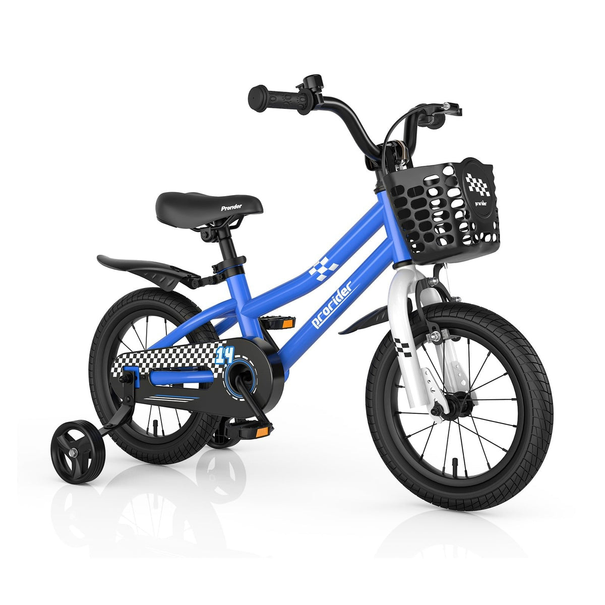 Bicicleta infantil de 14 pulgadas con 2 ruedas de entrenamiento y cesta para edades de 3 a 5 años, azul marino