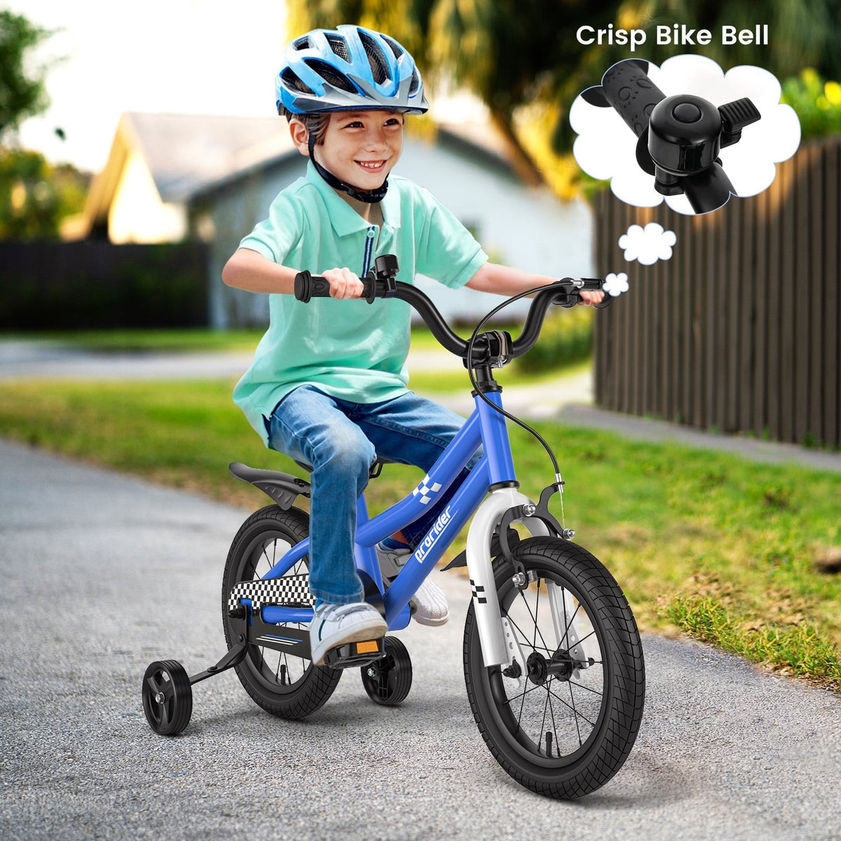 Bicicleta infantil de 14 pulgadas con 2 ruedas de entrenamiento y cesta para edades de 3 a 5 años, azul marino