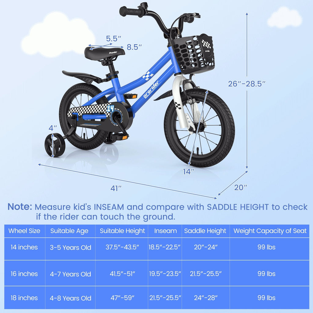 Bicicleta infantil de 14 pulgadas con 2 ruedas de entrenamiento y cesta para edades de 3 a 5 años, azul marino