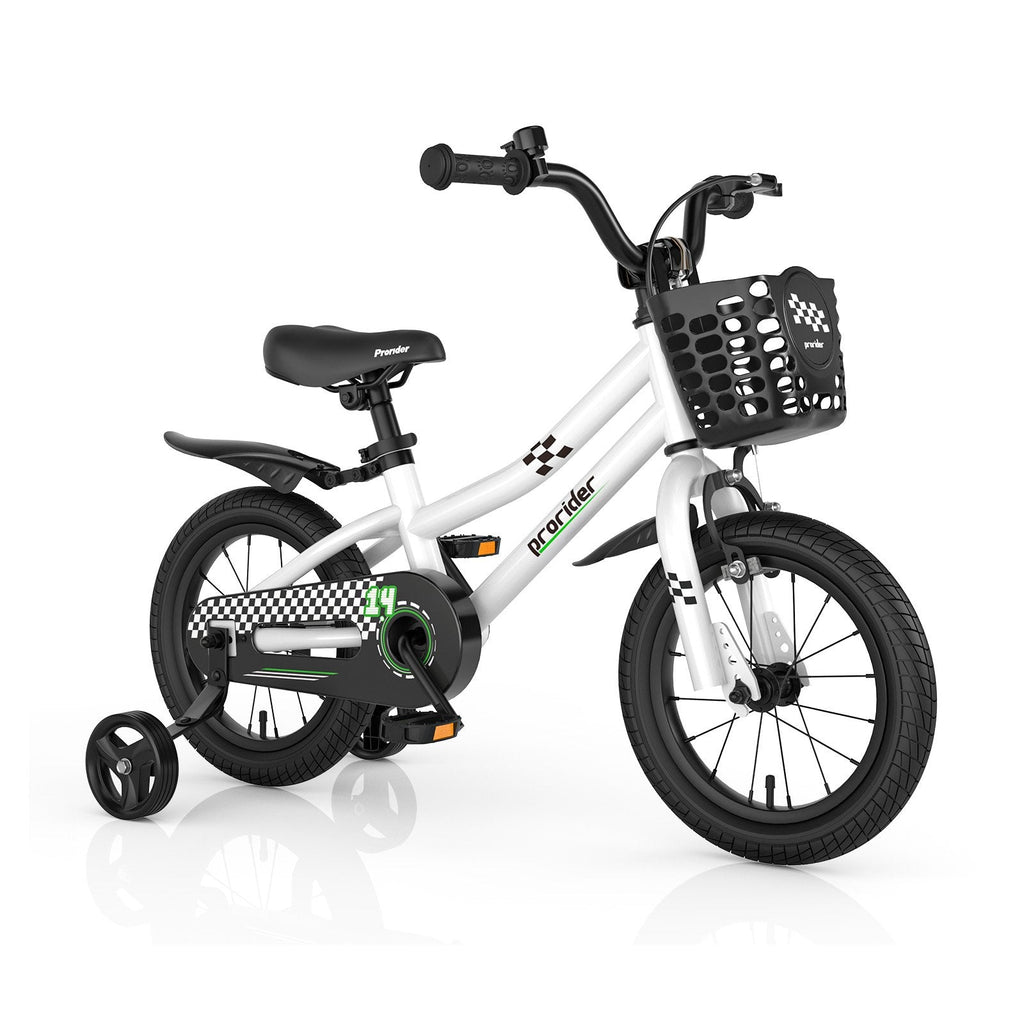 14-Zoll-Kinderfahrrad mit 2 Stützrädern und Korb für Kinder von 3 bis 5 Jahren, Schwarz und Weiß