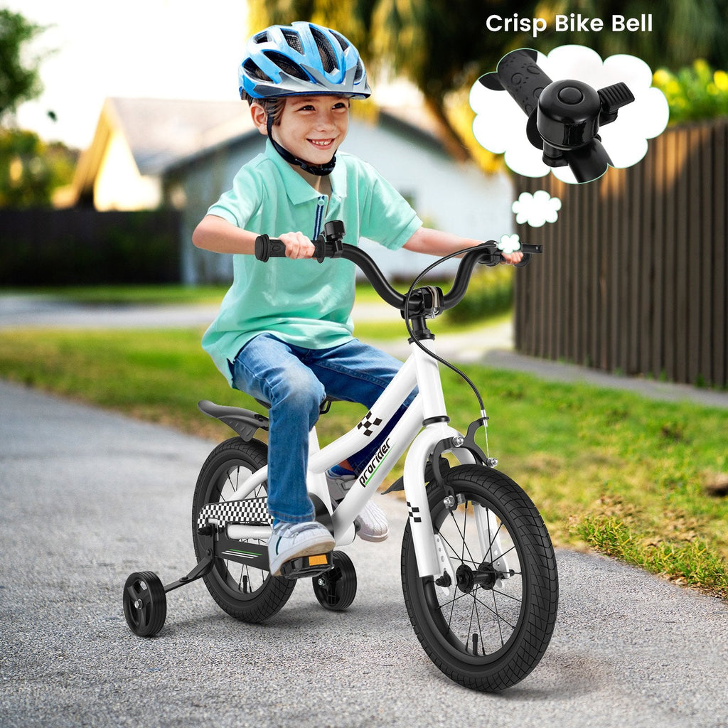 14-Zoll-Kinderfahrrad mit 2 Stützrädern und Korb für Kinder von 3 bis 5 Jahren, Schwarz und Weiß