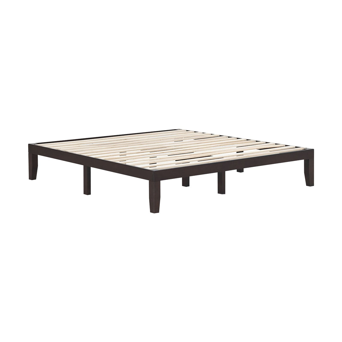 Cadre de lit plateforme en bois King Size de 14 pouces avec 14 lattes en contreplaqué et capacité de 500 lb, Marron