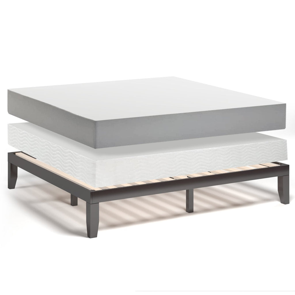Cadre de lit plateforme en bois King Size de 14 pouces avec 14 lattes en contreplaqué et capacité de 500 lb, Marron