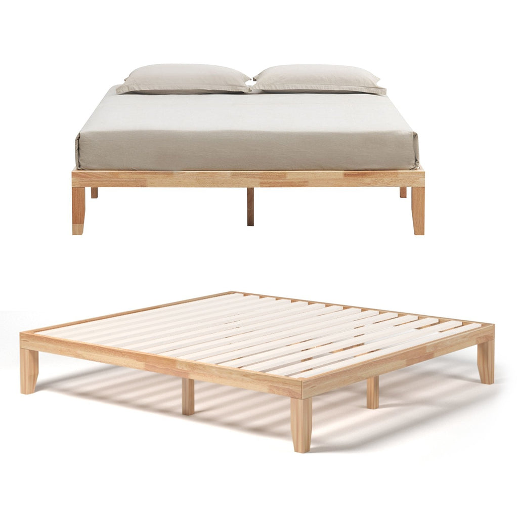 Estructura de cama de plataforma de madera tamaño King de 14 pulgadas con soporte de 14 listones, color natural