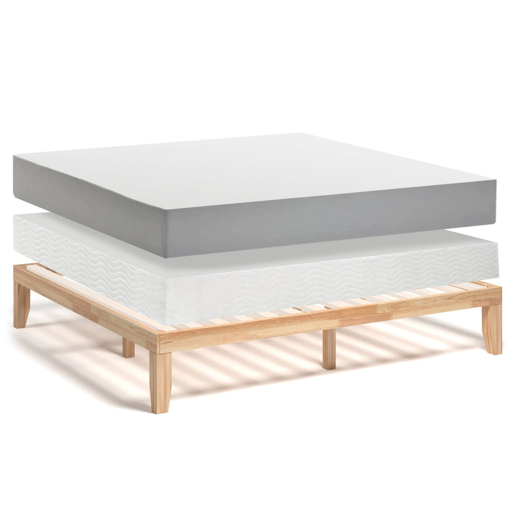 Estructura de cama de plataforma de madera tamaño King de 14 pulgadas con soporte de 14 listones, color natural