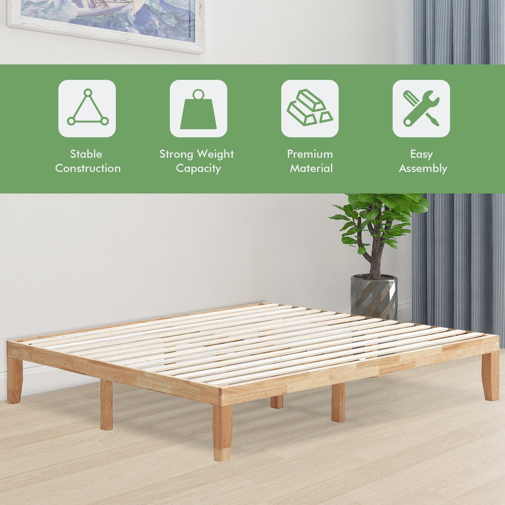 Estructura de cama de plataforma de madera tamaño King de 14 pulgadas con soporte de 14 listones, color natural
