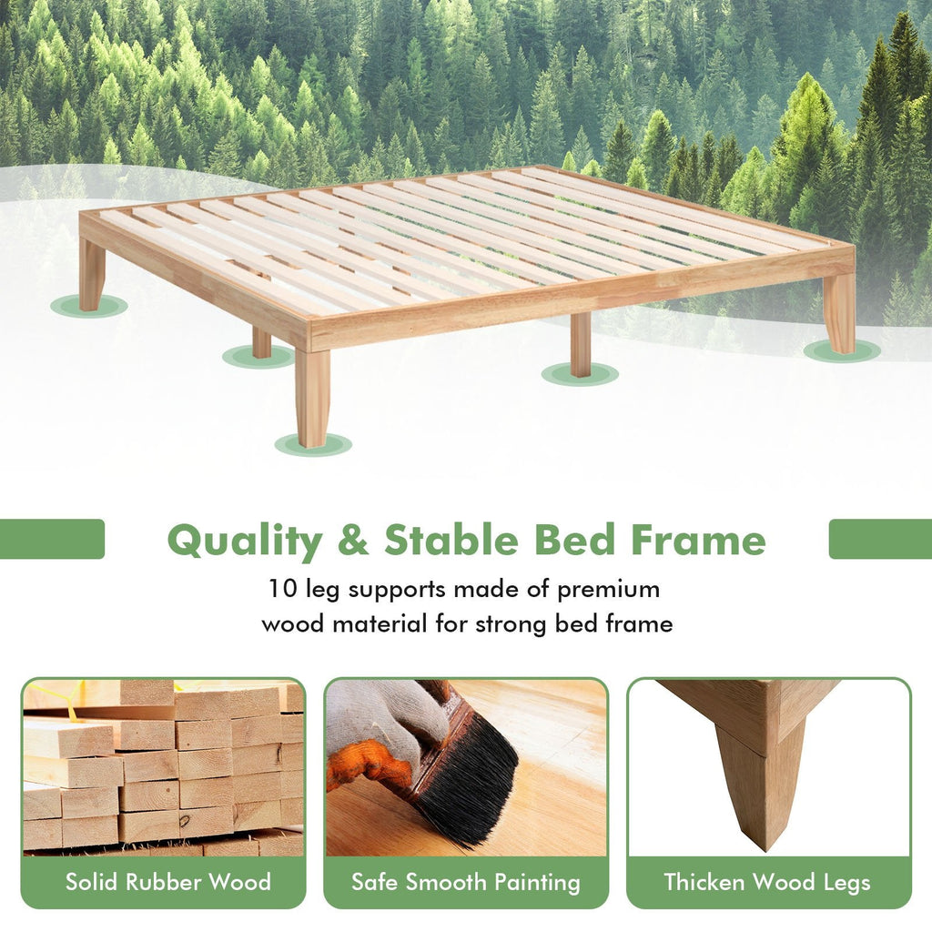 Estructura de cama de plataforma de madera tamaño King de 14 pulgadas con soporte de 14 listones, color natural