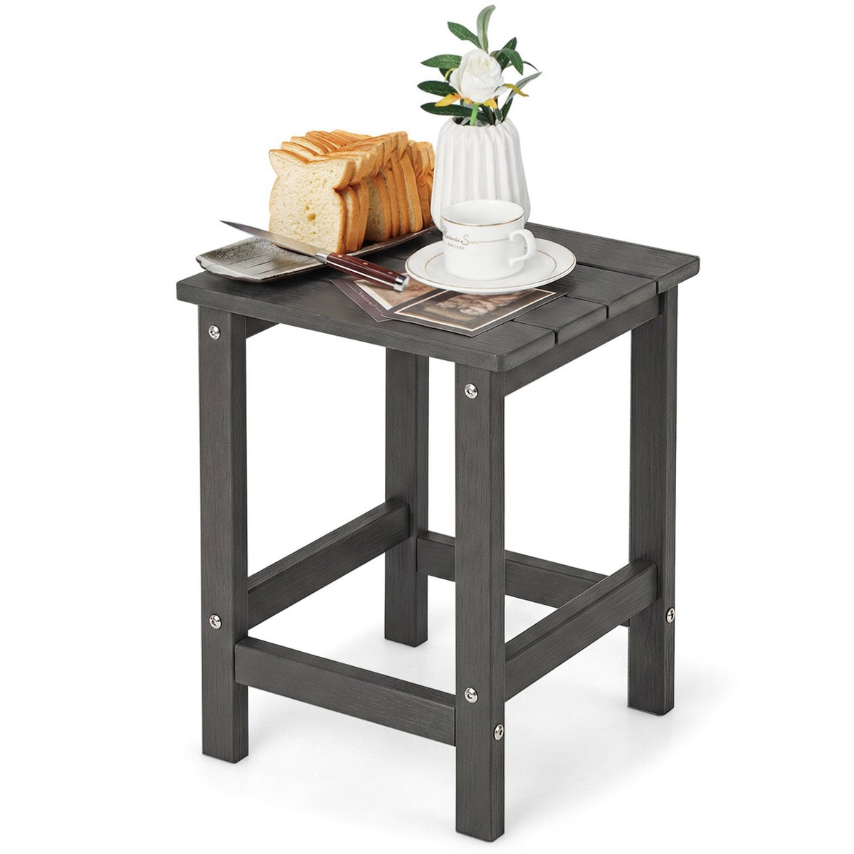 Mesa auxiliar Adirondack cuadrada de 14 pulgadas, resistente a la intemperie, gris