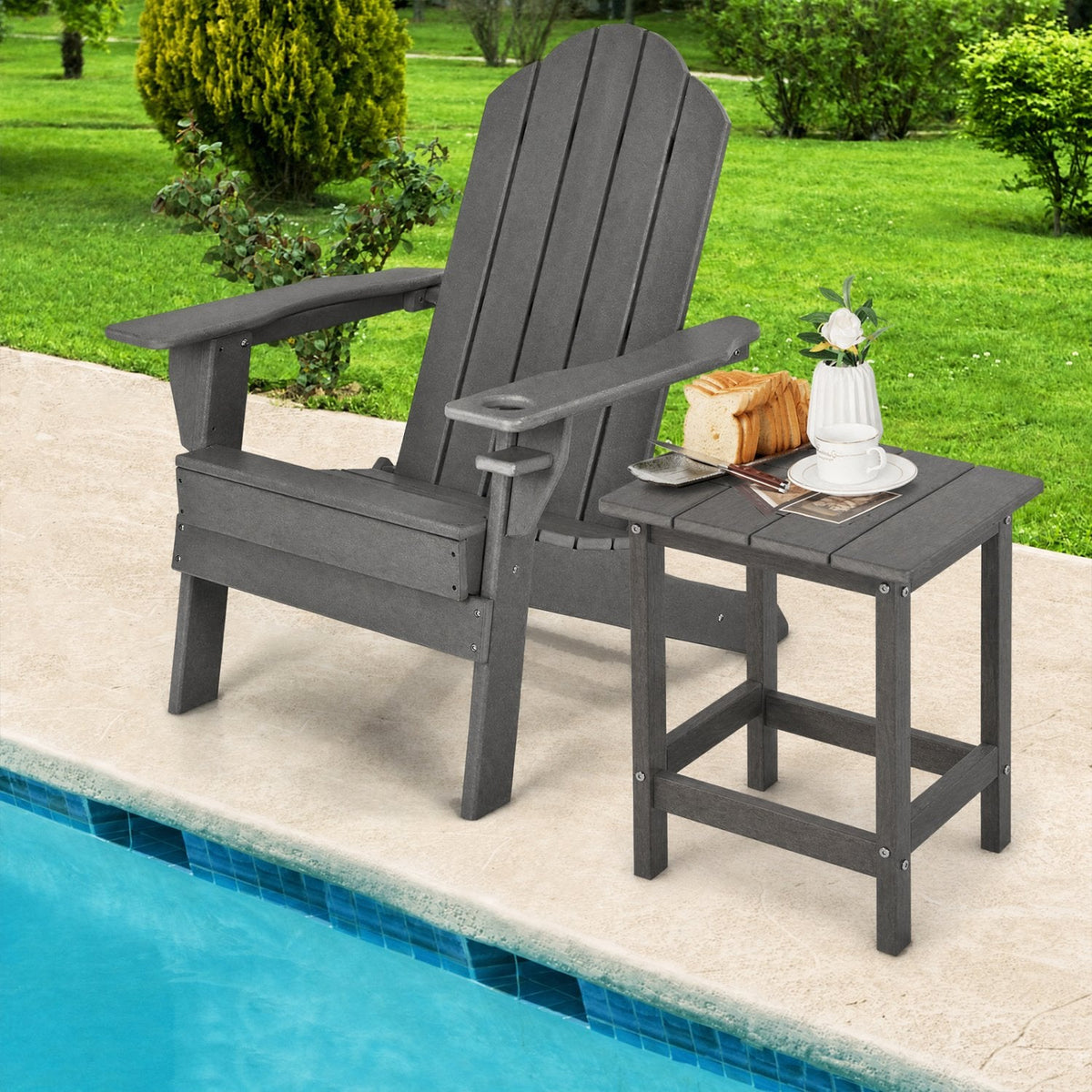 Mesa auxiliar Adirondack cuadrada de 14 pulgadas, resistente a la intemperie, gris