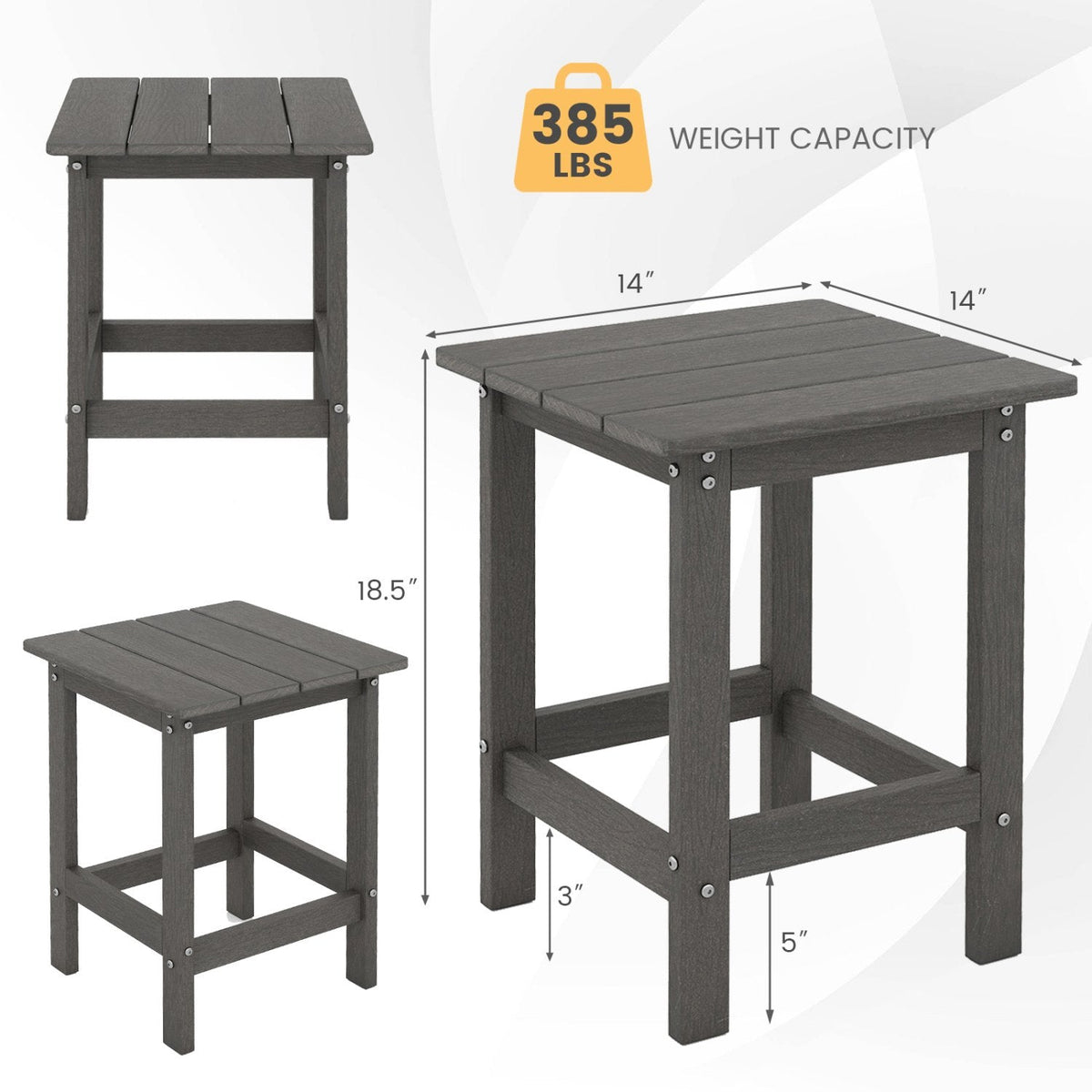 Mesa auxiliar Adirondack cuadrada de 14 pulgadas, resistente a la intemperie, gris
